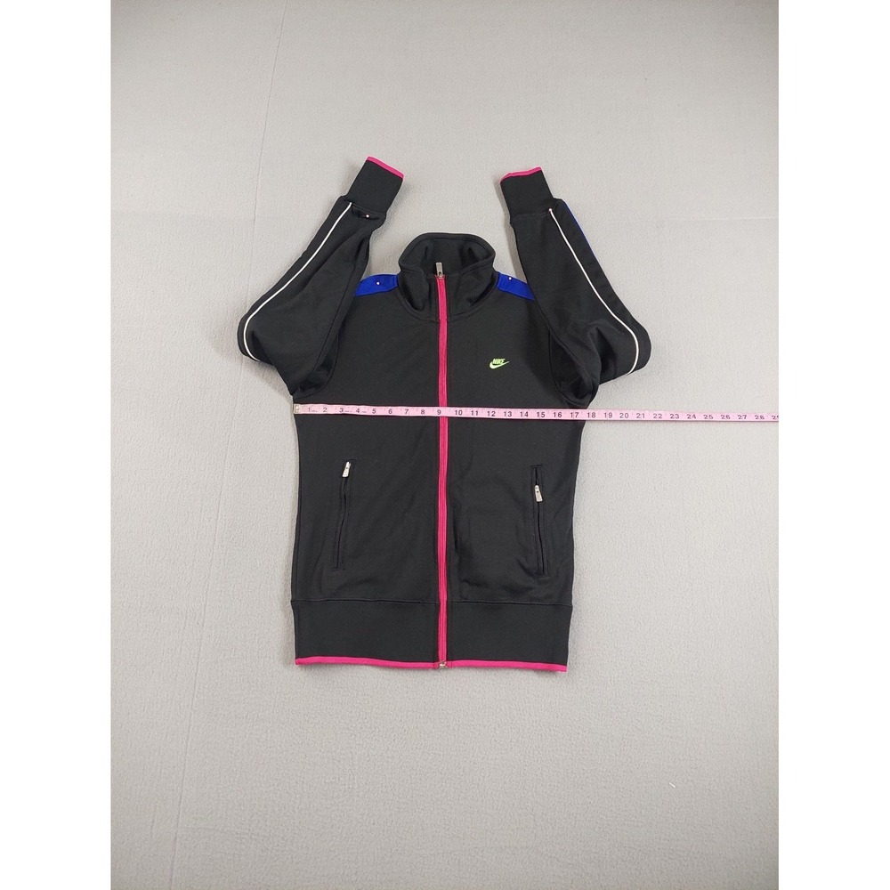 Nike Women Track Jacket M Black Pink Swoosh Logo Full Zip Mock Neck Retro Y2K - Picture 9 of 16
